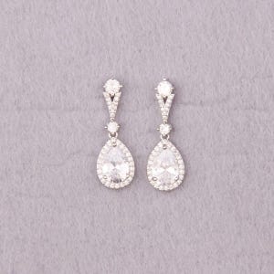 Silver Bridal Earrings Dangle Drop Bridesmaid Earrings, Crystal Wedding Earrings, Bridesmaid Gift, CZ Studs Earrings,mother of Bride Earring