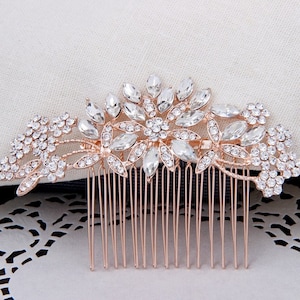 Bridal Hair Piece, Rose Gold, Crystal Comb for Wedding