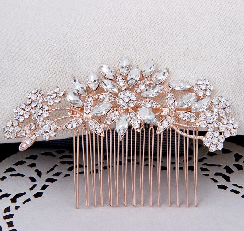 Bridal Hair Piece Rose Gold Bridal Hair Comb Wedding Hair Etsy