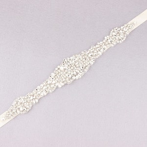 Bridal Belt, Wedding Belt, Silver Sash Belt, Rhinestone Dress Belt, Bridesmaid Belt, Crystal Applique Sash Belt, Beaded Gown Belt, Prom Belt