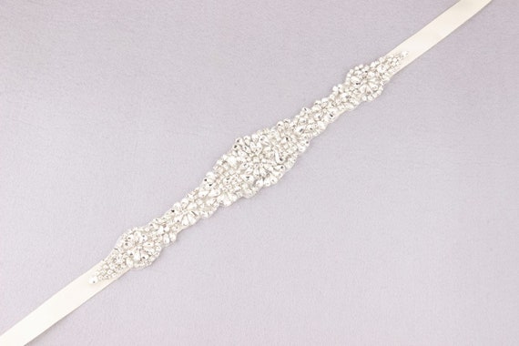 silver diamond belt for dress Darcy - Crystal and Pearl Bridal Belt Sash