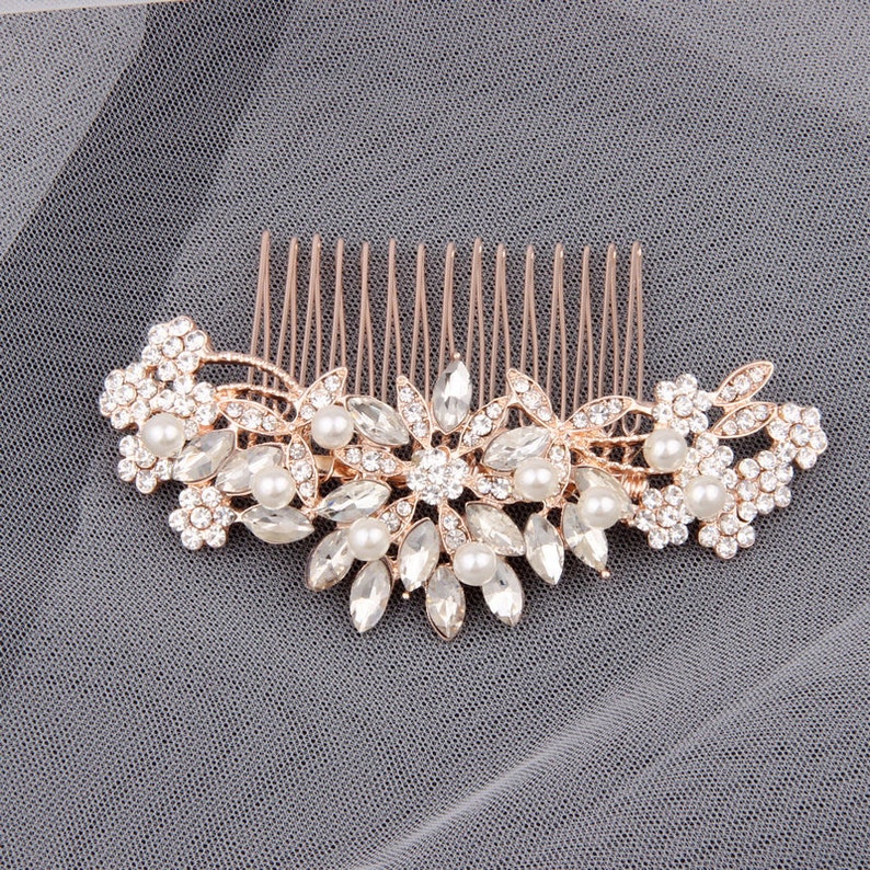 Bridal Hair Accessories Rose Gold Bridal Hair Comb Wedding Etsy