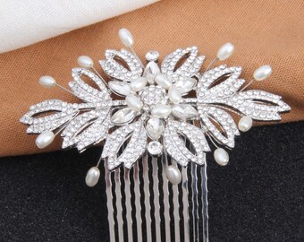 Floral Bridal Hair Piece, Silver Accessories