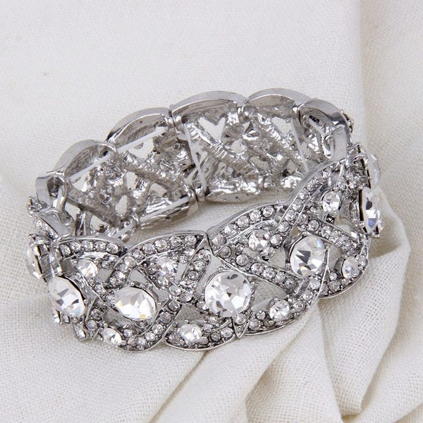 Crystal Bridal Bracelet Silver Rhinestone Wedding Bracelet Stretch Women Bracelet Bridal Jewelry Bridesmaid Bracelet for Small Wrist Bride