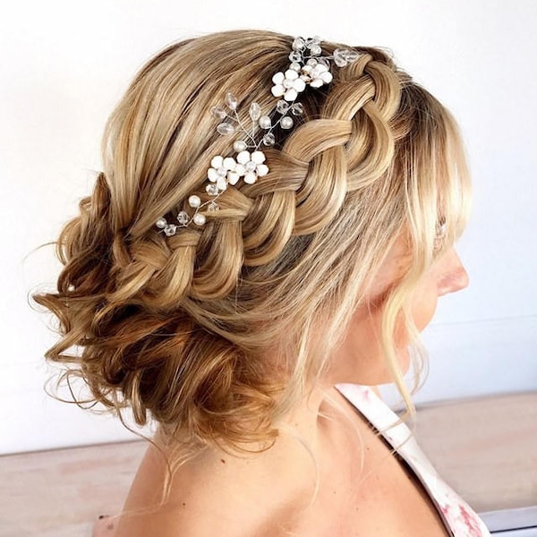 Boho Wedding Hair Vine, Pearl Crystal Bridal Headpiece, Flexible Accessory