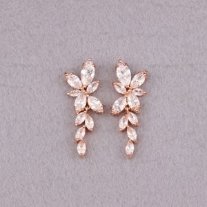 Crystal Bridal Earrings Rose Gold Bridesmaid Gift Leaf Cz Earrings For Wedding Jewelry Bridesmaid Gift Rose Gold Wedding Earrings