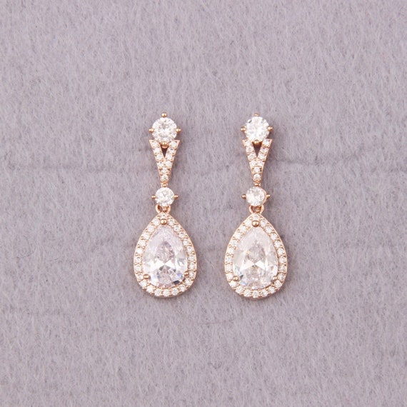 Bridesmaid Gifts Bridal Earrings Rose Gold Wedding Earrings | Etsy