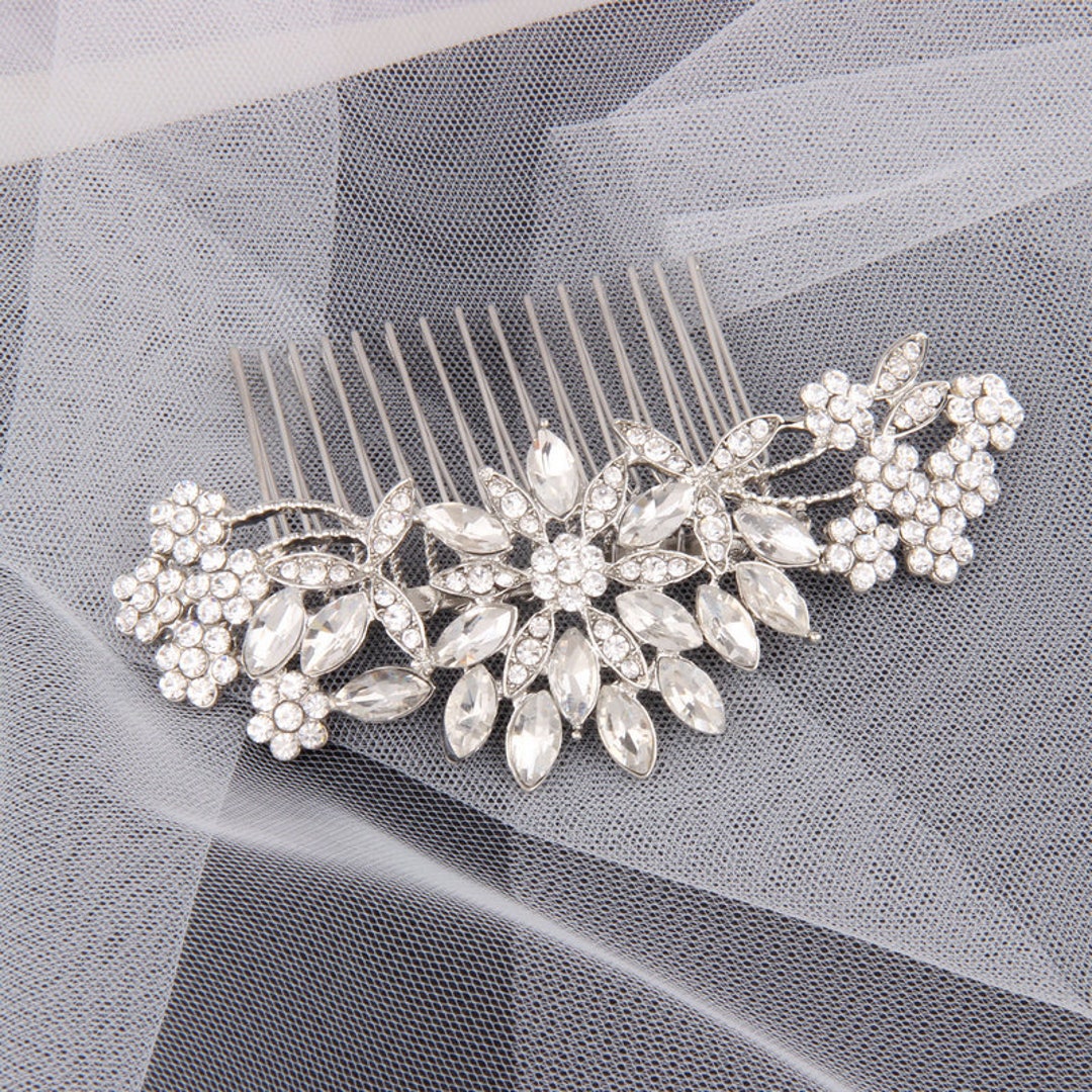 Crystal Bridal Hair Piece Wedding Veil Clip Etsy