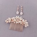 Rose Gold Bridal Hair Comb CZ Floral Earrings Crystal Pearl Set product logo