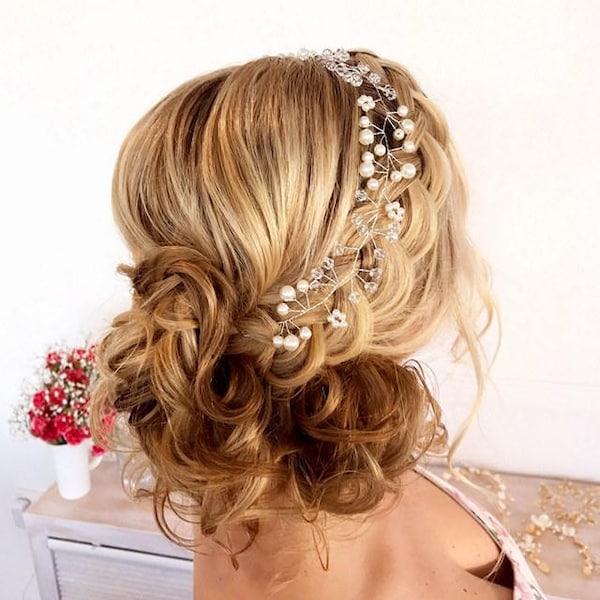 Pearl and Crystal Bridal Wedding Hair Vine