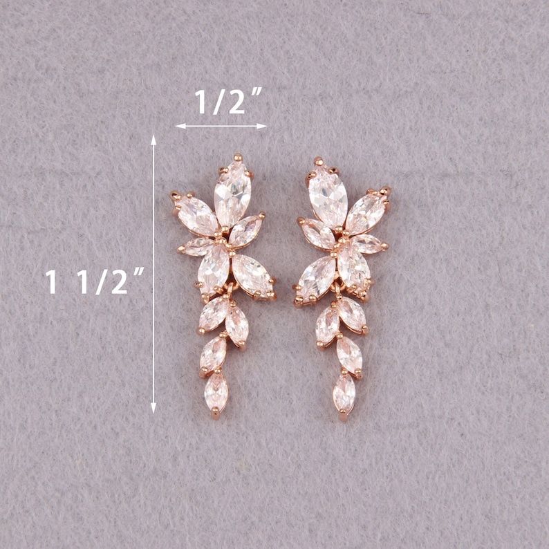 Crystal Bridal Earrings Rose Gold Bridesmaid Gift Leaf Cz Earrings For Wedding Jewelry Bridesmaid Gift Rose Gold Wedding Earrings