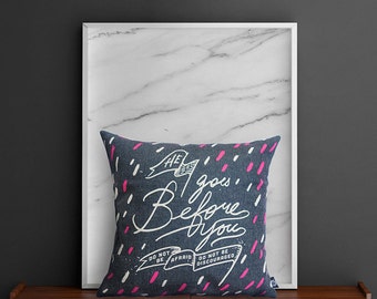 He goes before you - premium thick cotton linen pillow cushion cover - bible verses - christian verses