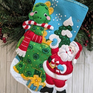 Dinosaur & Santa Bucilla Christmas Stocking Completed Personalized Cute  Adorable 