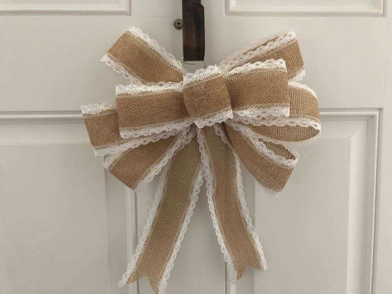Wedding Pew Bow Burlap Lace Bow Decoration Chair Bow Christmas Etsy