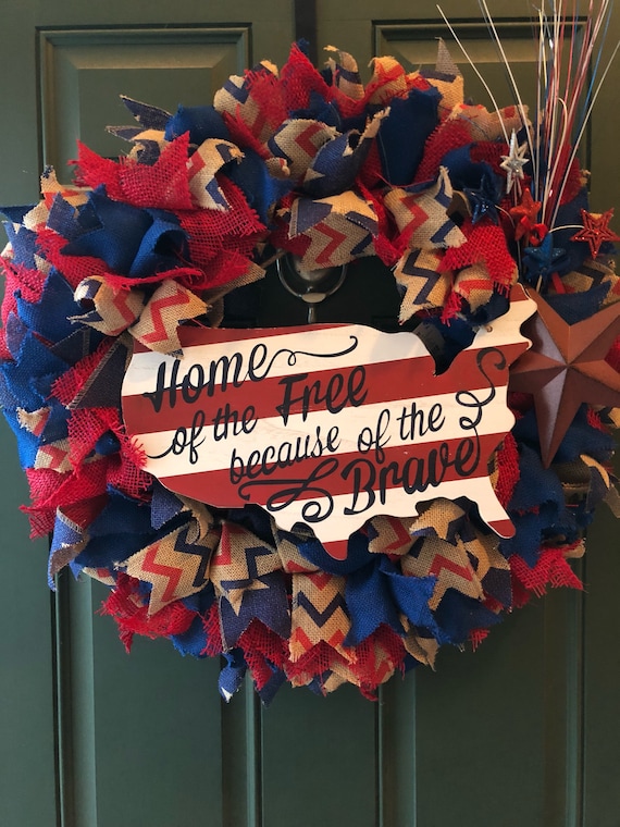 Fourth Of July Burlap Door Wreath 25 Red White And Blue Large Full Burlap Wreath Primitive Gift For Mom Mothers Day Present Primitive Decor