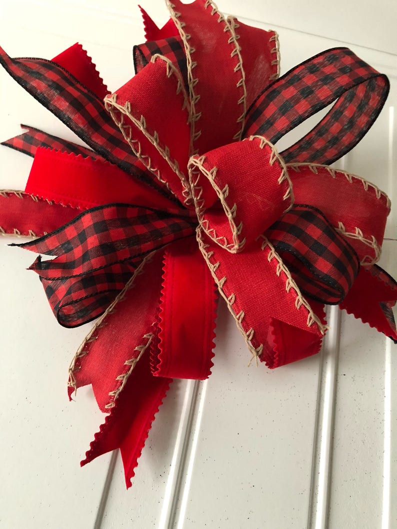 Christmas Gift Bow Buffalo Plaid Gift Basket Bow Christmas Etsy