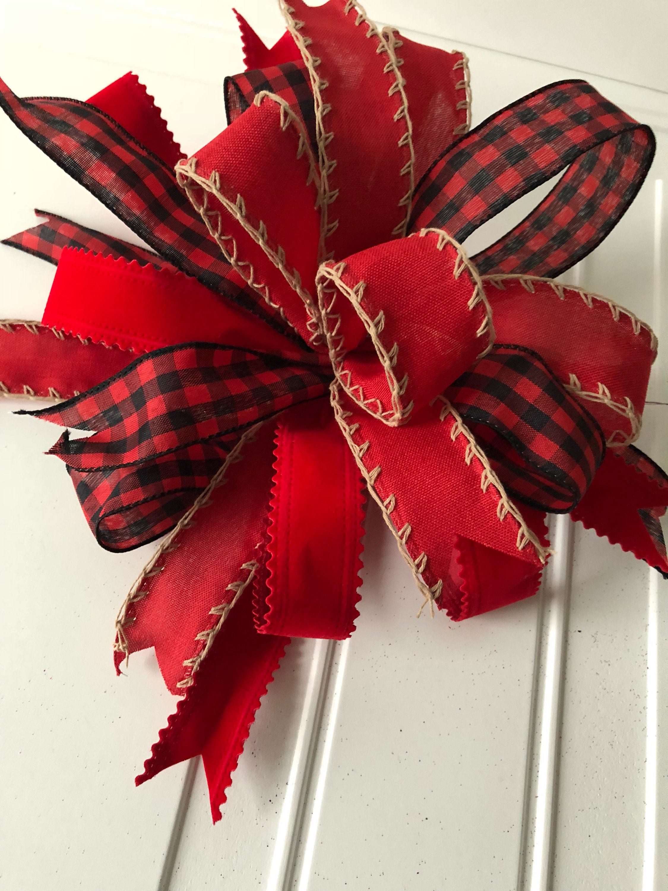 Christmas Gift Bow Buffalo Plaid Gift Basket Bow Christmas Etsy