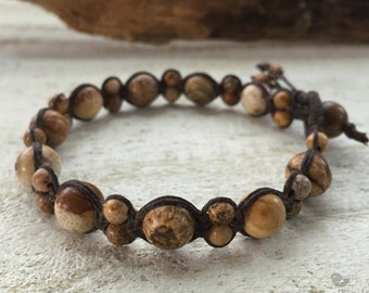 Picture Jasper Bracelet - Natural Stone Bracelet - Brown Bead Bracelet - Unisex Bracelet - Healing Stone Bracelet - Unisex Jewelry