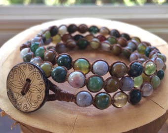 Bracelet Jasper Wrap - Bracelet Macrame Vert - Bracelet Wrap Vert - Bracelet Jasper Triple Wrap - Bracelet Wrap Perlé Vert