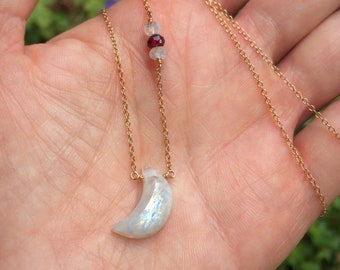Moon Choker - Rose Gold Choker - Moonstone Necklace - Moonstone Choker - Moon Pendant - Moonstone Pendant - Minimalist Choker - Moon Jewelry