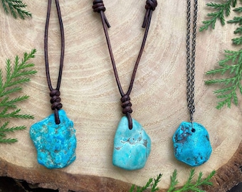 Turquoise Necklace - Turquoise Nugget Necklace - Turquoise Choker - Adjustable Leather Necklace - Leather Choker - Turquoise Pendant