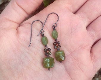 Green Garnet Earrings - Garnet Dangle Earrings - Tourmaline Earrings - Garnet Drop Earrings - Dangle Earrings - January Birthstone