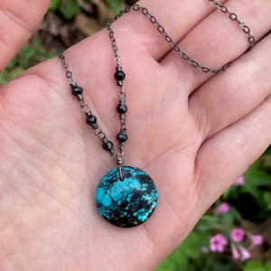 Turquoise Sterling Silver Necklace - Sterling Silver Turquoise Necklace - Turquoise Choker - Turquoise Pendant - Turquoise Jewelry