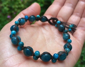 Apatite Bracelet - Teal Bracelet - Mala Bracelet - Blue Wrap Bracelet - Macrame Bracelet - Yoga Bracelet - Macrame Jewelry - Healing Jewelry