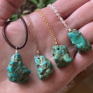Turquoise Nugget Necklace - Genuine Turquoise Necklace - Turquoise and Silver - Turquoise Choker - Turquoise and Gold - Leather Necklace