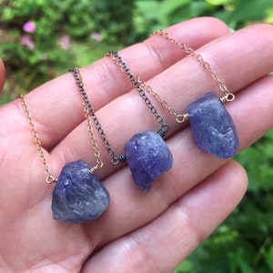 Tanzanite Necklace - Raw Tanzanite Choker - December Birthstone - Raw Stone Necklace - Raw Stone Jewelry - Tanzanite Pendant-Bridesmaid Gift