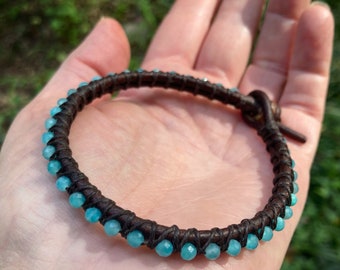 Amazonite Bracelet - Amazonite Wrap Bracelet - Leather Wrap Bracelet - Amazonite Jewelry - Blue Wrap Bracelet - Turquoise Leather Bracelet