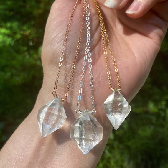 Clear Quartz Crystal Point Necklace - Double Terminated, Minimalist