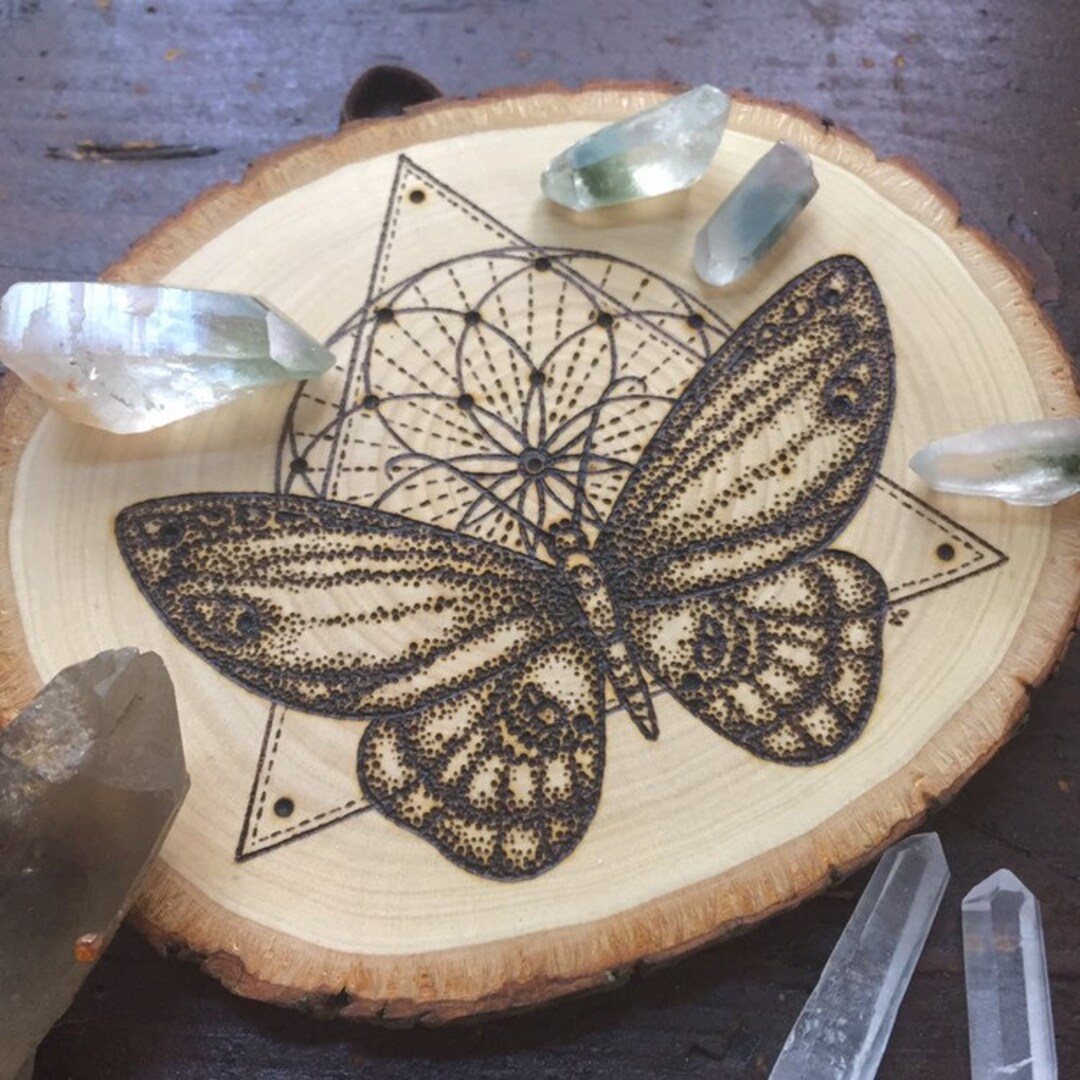 Butterfly Wall Art, Butterfly Wood Burned Art, Crystal Grid, Moth ...