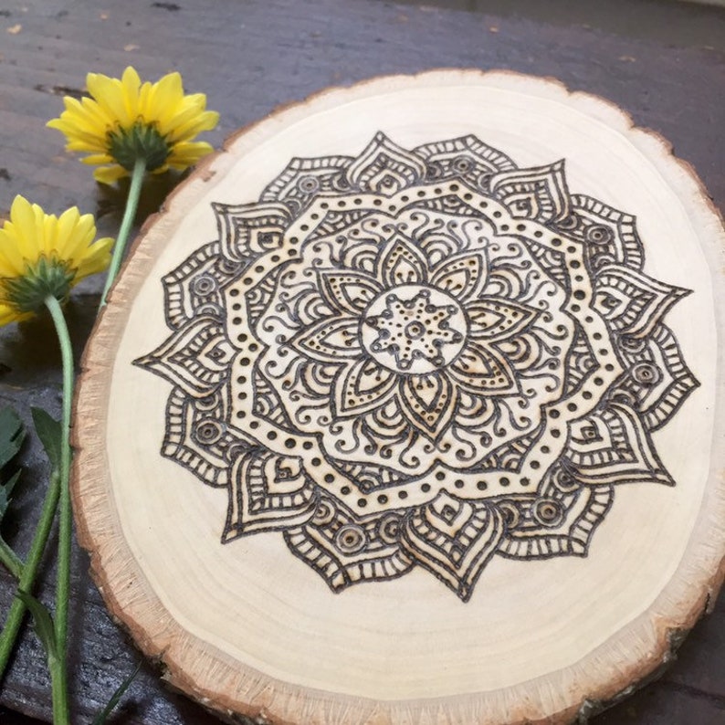 Wood Burned Mandala Mandala Wall Art Wood Wall Hanging Etsy