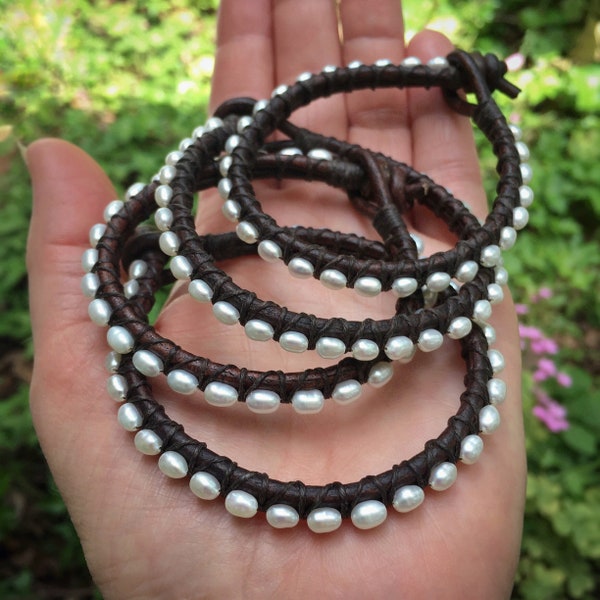 Pearl Wrap Bracelet - Pearl Leather Bracelet - Pearl Bracelet - Pearl Jewelry - Pearls and Leather - Everyday Bracelet - Mothers Day Gift