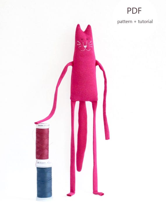 Tiny Cat Sewing Pattern, Beginner Pdf Tutorial, Long Legged Plush Template, Whimsical Fabric Doll Guide, Stuffed Animal Download