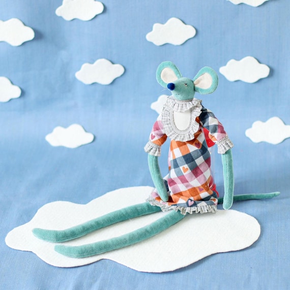 Handmade Mouse Stuffed Animal, Tilda Fabric Doll, Soft Rag Doll, Plush Cloth Toy, Heirloom Keepsake, Unique Children Gift, Baby Shower Gift