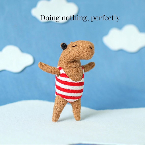 Handmade Mini Capybara Figurine, Tiny Wool Animal Doll, Cute Whimsical Desk Decor, Kawaii Soft Sculpture, Nature Lover Gift, Small Art Doll