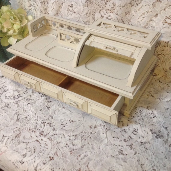 Roll Top Valet Jewelry Box Desk Organizer Shabby Chic Hand Etsy