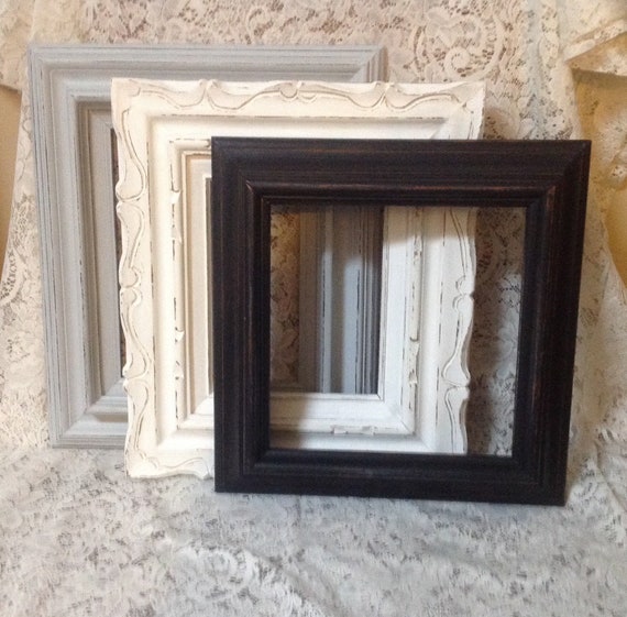 Large Thick Wood Gallery Picture Frames Vintage Hand Painted White Gray Black Shabby Chic Wall Hanging Farmhouse Frame