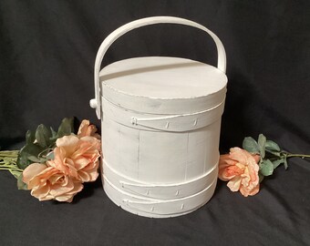 Wooden Storage Barrel Vintage Shabby Chic Distressed  Hand painted White Farmhouse Decor