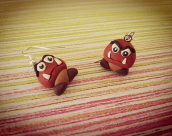 Pair of angry Mario Bros Nintendo fimo Earrings Angry Mushroom Mario Bros mushroom earrings polymer clay