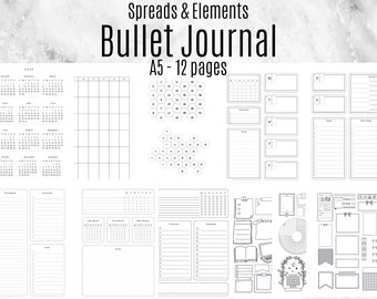 Bullet Journal Bujo Spreads and Elements - Printable A5 12 Pages - Customize your planner or journal with ease - Templates, PDF- 2023 2024