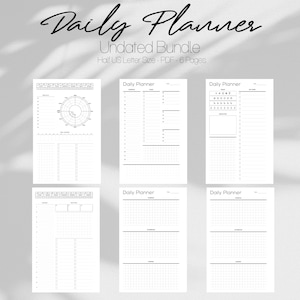 Daily Undated Planner Pages Bundle - 6 PDF pages - Half Letter Size