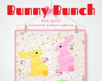 PDF Hasen Anleitungs-Paket, Bunny Bunch Mini Quilt Pattern & spiegelverkehrte Anleitung