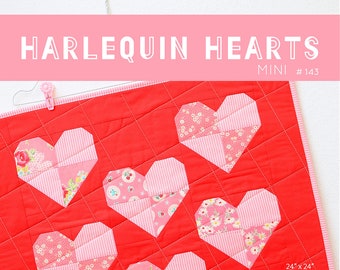 PDF Heart Quilt Pattern - Harlequin Hearts  Mini Quilt