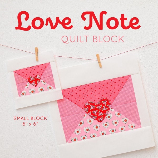 PDF Heart Quilt Pattern - Love Note Envelope / Love Letter quilt pattern