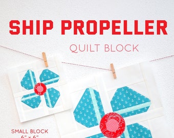 Ship Propeller Quilt Block Sewing Pattern PDF | Nautical Maritime Quilt Block 6 and 12 inch | Easy Beginner Patchwork | Cute Theme Quilt