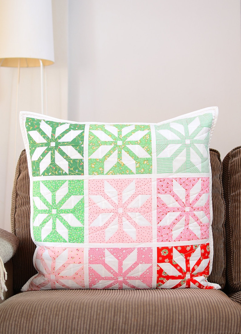PDF Christmas Quilt Pattern Bright Stars Pillow / Mini Quilt image 2