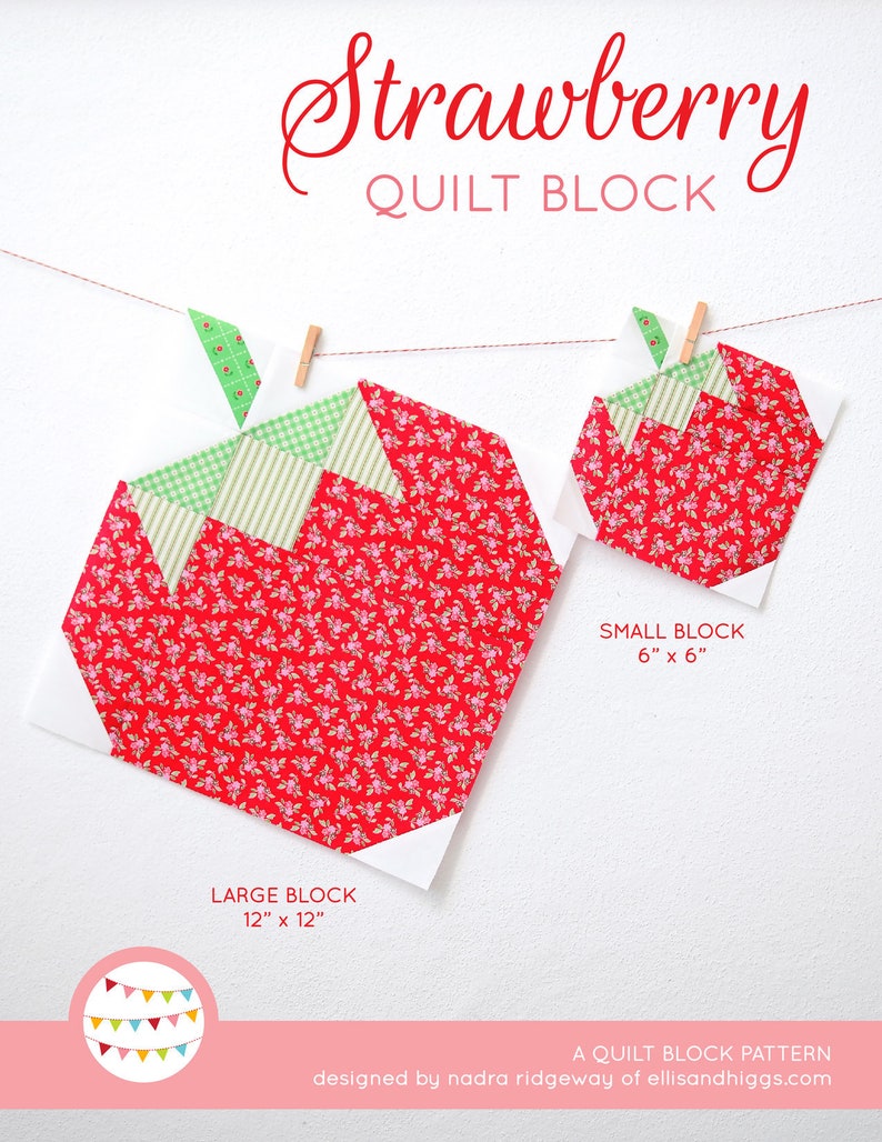 Peut inclure: Un mod&egrave;le de bloc de courtepointe en forme de fraise, avec des instructions pour r&eacute;aliser un grand bloc de 30,5 cm sur 30,5 cm et un petit bloc de 15,2 cm sur 15,2 cm. Le mod&egrave;le est con&ccedil;u par Nadra Ridgeway d'ellisandhiggs.com.